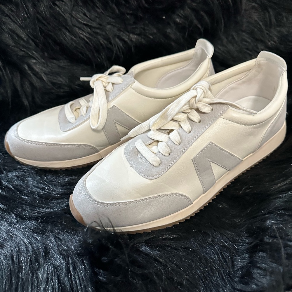 Throwback sneakers. MIA. Cream and greyish.
